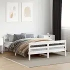 Wooden Bed Frame Double 137x187 cm White Solid Pine Plywood Slats Rustic 2787