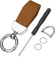 uxcell Car Key Chain, Zinc Alloy Leather Car Keychain Anti-lost D-Ring Key Chain Fob 360 Degree Rotatable Decorative with Screwdriver for Men and Women, Silver/Brown