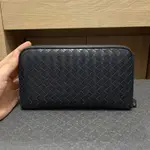 BOTTEGA VENETA BV 經典長夾 羊皮 編織8卡拉鍊長夾 深藍色 二手