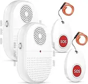 Daytech Wireless Caregiver Pager Vibration Alert System, SOS Emergency Call Button Alarm for Elderly Seniors Personal Nurse, 500ft Operating Range, 2 Portable Receivers + 2 Panic Buttons