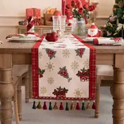 Christmas Throw Pillow with Covers / Christmas Jacquard Tassel Table Runner