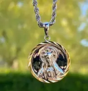 Men 925 Silver Italy Gold Virgin Mother Mary Gold Coin Solid Pendant Rope Chain