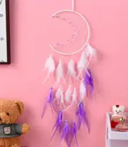 Moon Dream Catchers Room Wall Hangings Decor with Light Colorful Purple Feather