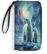 [BFGWK] Large Wallet Novelty Polar Bears Northern Lights_ Printing Long Wallet With Zipper Leather Wallet Suitable For Both Men And Women, style, 19.7x10.5cm