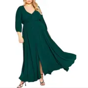 CITY CHIC Sea Hunter Green Maxi Desire Flattering V Neck Dress Plus Size 22 3X