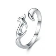 Silver plating Animal Fox Adjustable Finger Rings for Women Open Size Fox Tail Ring Jewelry