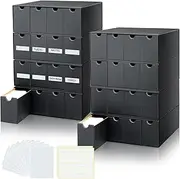 Cholemy 15000+ Trading Card Storage Box with 70 Cardboard Storage Divider Label Sticker for Collection Compatible with TCG Baseball Cards(8 Row, 4 in A Row,Black)