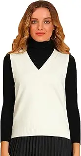[Allegra K] Women's Sweater Vest Preppy V Neck Sleeveless Pullover Sweater