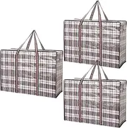 3 Set of Large Heavy Duty Checkered Tote Bags with Zipper and Handles for Moving Laundry and Storage of Clothes Bedding Duvets Comforte,storage bags,moving bags