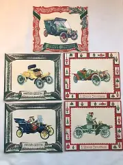 Set Of Five Vintage Christmas Cards Of Vintage Auto’s By Artistic