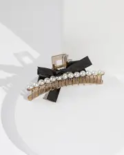 Black Pearl And Bow Claw Clip
