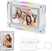 7 Inch Smart Acrylic Digital Photo Frame, Automatic Rotating Digital Photo Frame with Colorful LED Art Photo Frame 4G Memory for Home Office, Gift Choose Acrylic Digital Picture