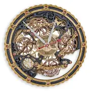 Automaton Bite Moving Gears Wall Clock 1682 Circle Black Gold Steampunk Loft Art