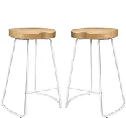 ALFORDSON 2X Industrial Bar Stools 65cm Wooden Tractor Sets with Footrest and Floor Protector, Retro Vintage Dining Chairs for Home Bar Dining Room (White)