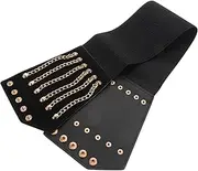 [Ipetboom] Wide Elastic Corset Waist Belt with Lace Up Design for Women Stylish Punk Steampunk Accessory Comfortable Durable Eyelets Versatile for Dresses and Various Occasions