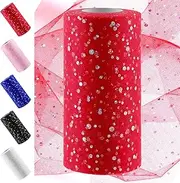 [Swpeet] 6 Inch by 50 Yards Red Glitter Tulle Fabric Roll, Fabric Spool Sparkling Tulle Ribbon, Netting Polyester Spool for DIY Birthday Party Wedding Decorations Christmas Craft Supplies