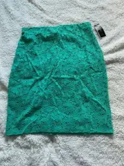 Alfani Women Floral Hollow Out Pull On Straight & Pencil Skirt Green Size 8