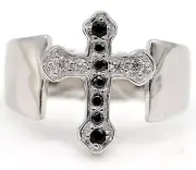 Cross 1CT Treated Black Sapphire & Topaz 925 Sterling Silver Ring Sz 8 UB3-5