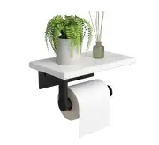 Toilet Paper Holder Marble Shelf With Wall Mounted Black Tissue Roll Bathroom