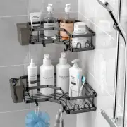 2x Shower Caddy Bathroom Shower Shelf Rack Steel Adhesive Storage with Hooks