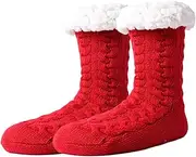[Cretvestsar] Fluffy Slipper Socks Warm Bed Socks Non Slip Fleece Sock Middle Tube Knit Plush Cosy Floor Socks for Men Ladies Girls