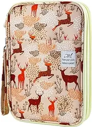 192 Slots Colored Pencil Case, Large Capacity Pencil Holder Pen Organizer Bag with Zipper for Prismacolor Watercolor Coloring Pencils, Gel Pens for Student & Artist (Christmas Deer)