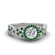 Unique 1.80CT White Round Shape & Green Emerald Halo Engagement Ring 935 Silver