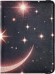[Amooorous] Rose Gold Romantic Starry Sky Leather decorative Passport and Vaccine Card Holder Combo Vaccine Case Protector Cover Passport Holder Lightweight, Rose gold romantic starry sky, 1 size