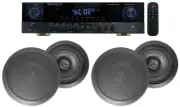Rockville SINGMIX 5 Bluetooth Home Receiver Amp+(4) 8" Black Ceiling Speakers
