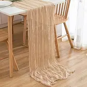 CHUQING Table Runner Beige Nude Cheesecloth Gauze Boho Cheese Cloth Table Runners for Wedding Party,27 x118 Inch