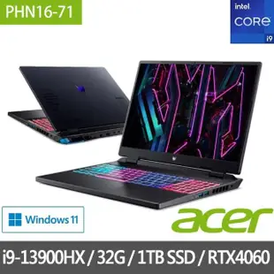 【Acer 宏碁】特仕版 16吋獨顯電競筆電(PHN16-71-91QX/i9-13900HX/16G+16G/1TB SSD/RTX4060/Win11)