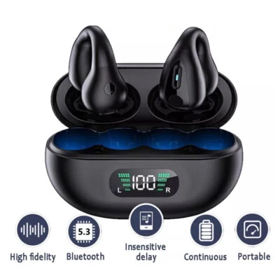 Ear Clip Bone Conduction Headphones Bluetooth 5.3 Wireless Sport Headset Earbuds