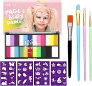 Watercolor Paint Palette Set 18 Colors Set Professional Face Split Cakes with 4 Brush & 4 Stencils Safe & Non Water Activated Face and Body Painting Makeup Facepaints for Purple