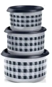NEW 3 TUPPERWARE STACKING CANISTERS WHITE BUFFALO CHECKERS PLAID SET BRAND NEW
