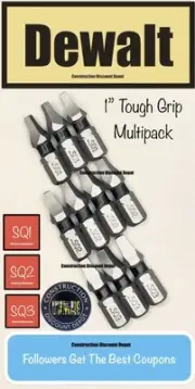 Dewalt Tough Grip Multi-Pack of 10 1" Robertson #1 #2 #3 SQ1 SQ2 SQ3 Drill Bit