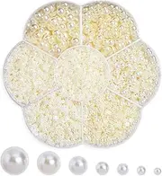 [Genie Crafts] 16000 Pack Flatback Pearls for Crafts, Nail Art and Jewelry Decorations, Ivory (1.5mm, 2mm, 2.5mm, 3mm, 4mm, 5mm, 6mm)