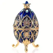NNETM Enameled Faberge Egg Style Jewelry Box - Dark Blue
