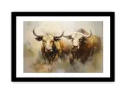 Two Buffaloes Canvas Framed Art