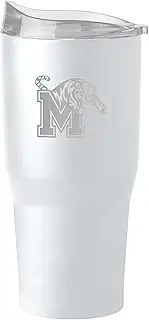 Logo Brands NCAA Memphis Tigers 30oz White Etch Powder Coat Tumbler - Insulated, Keeps Drinks Hot/Cold for Hours, High Lip Slider Lid