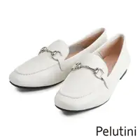 在飛比找momo購物網優惠-【Pelutini】馬銜扣菱格紋淑女樂福鞋 白色(8757W