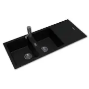 1160*500*200mm Black/White Granite Quartz Stone Sink Double Bowls Drainboard