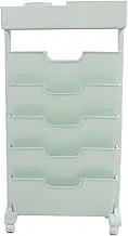 5 Tier Bookcase Movable Storage Rack with Wheels, Rotating Bookshelf for Office Dormitory Library, PP Plastic Multilayer Shelf Organiser (Blue)