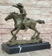 Bronze Statue Cowboy on Horse Sculpture by Kamiko Handcrafted Western Decor Figu