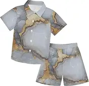 [Caihoyu] Little & Big Boy's Hawaiian Button Down Shirts and Shorts Set Casual Toddler Boy Outfits Summer Clothing