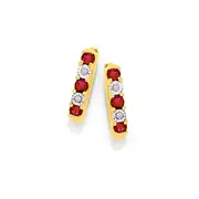 9ct Gold Created Ruby & Diamond Huggie Earrings in Red
