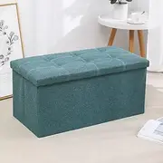 Hbluefat Folding Storage Ottoman Bench Footrest Seat Chest Coffee Table Toy Box for Living Room Hallway,Linen-Look Fabric (Teal, 110L)