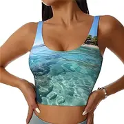 [LHDGBNV] Sports Bras for Women, U Back Removable Womens Tank Tops Fiji Island and Clear Sea Funny Yoga Print Workout Bras