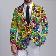 Men's Color Block Colorful Long Sleeve Turndown Business Abstract Work Wear to work Going out Buttons Print Multi Pocket