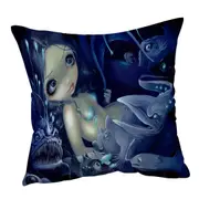 In the Abyss Scary Underwater Art Fish and Mermaid Cushion Cover
