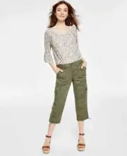 Style & Co Petite Mid Rise Bungee-Hem Capri Pants, 16P - Olive Sprig
